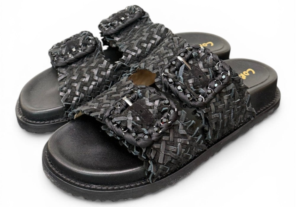 Ciabatta fasce pelle intrecciata nera Coral Bluw 