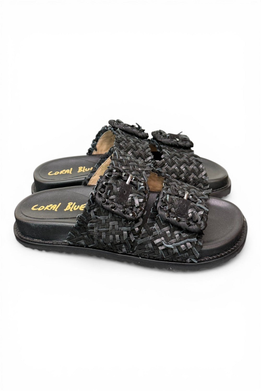 Ciabatta fasce pelle intrecciata nera Coral Bluw 