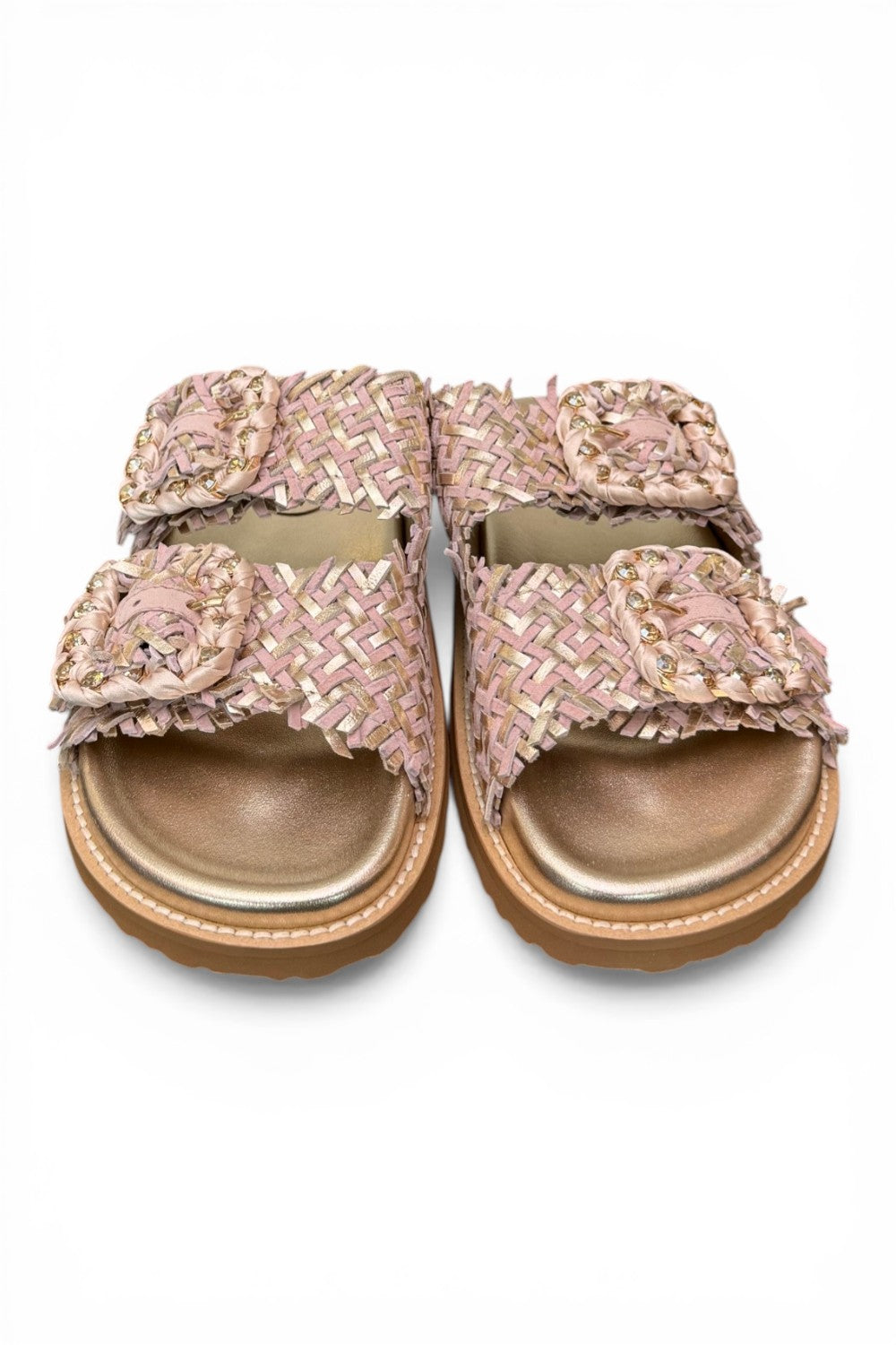 Ciabatta fasce pelle intrecciata gold pink Coral Bluw 