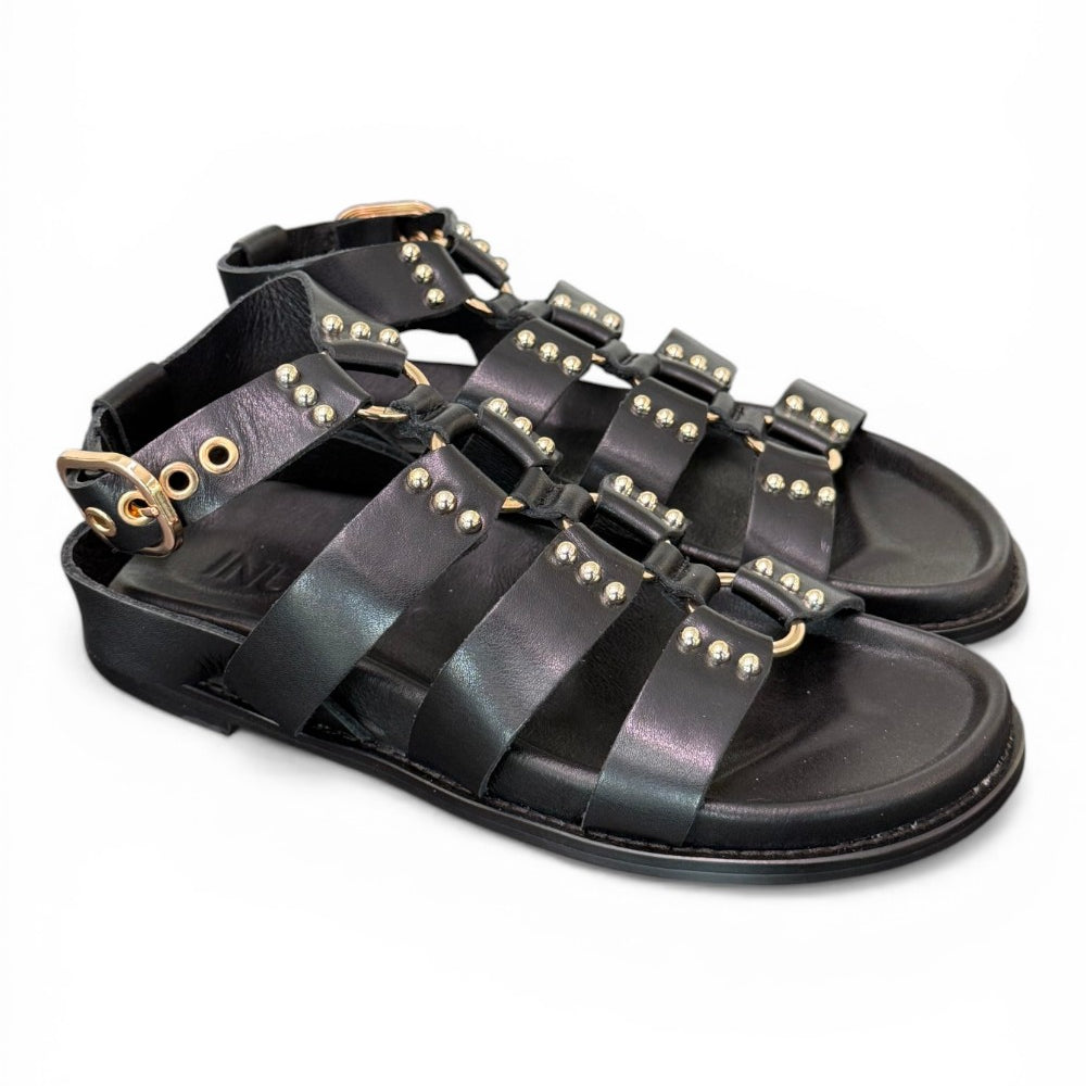 Sandalo gladiatore pelle nera Inuovo<BR/> 