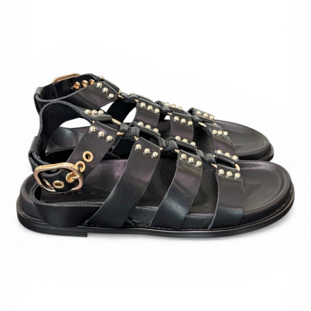 Sandalo gladiatore pelle nera Inuovo<BR/> 