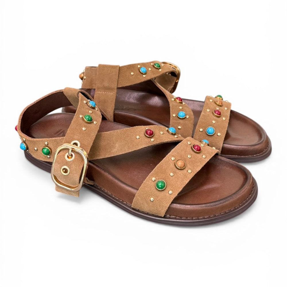 Sandalo perline suede sigaro Inuovo<BR/> 