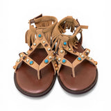 Sandalo con frange e borchie in suede tan Inuovo<BR/> 