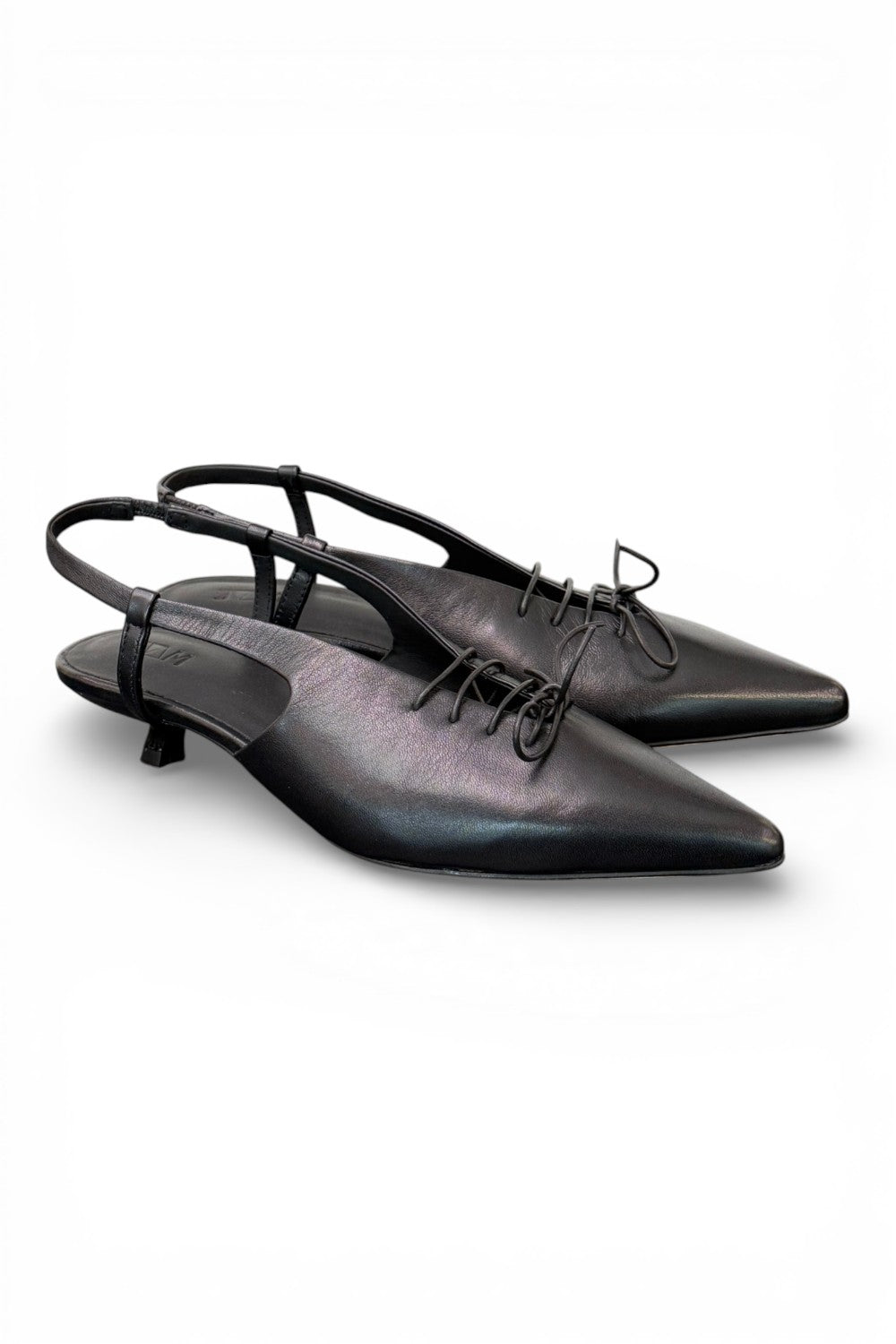 Slingback pelle nera con lacci  JVAM<BR/> 