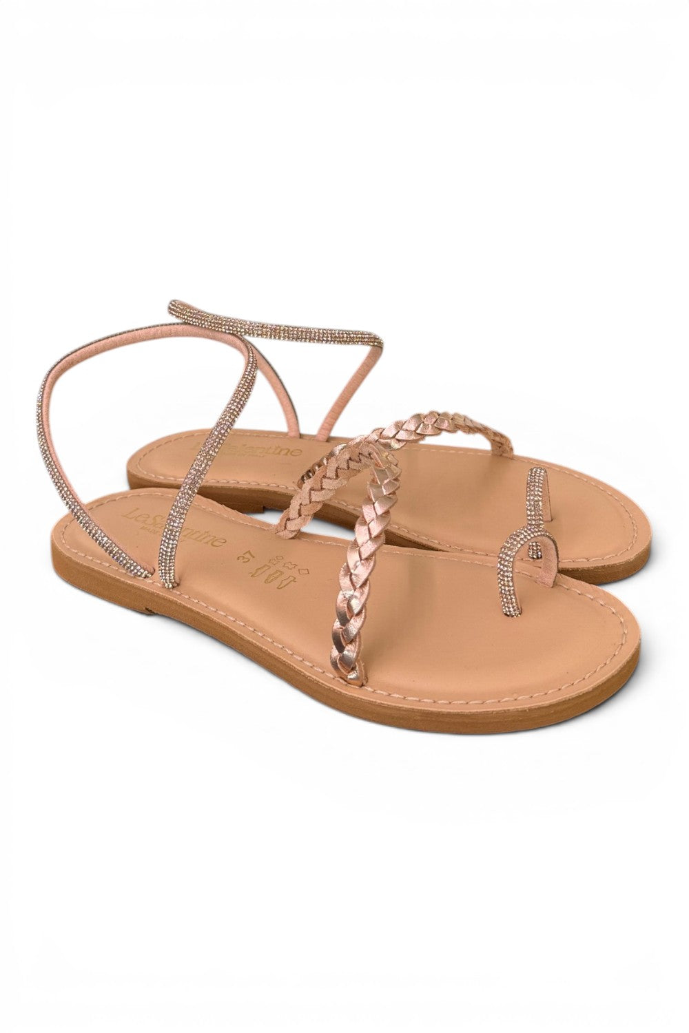 Sandalo infradito strass e treccia rame Le Salentine 