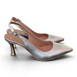 Slingback pelle argento tacco 70 Ranye 