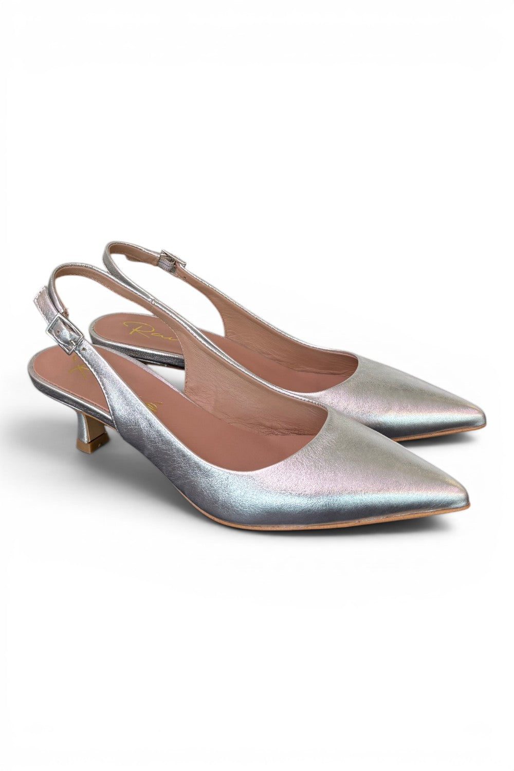 Slingback pelle argento tacco 50 Ranye 
