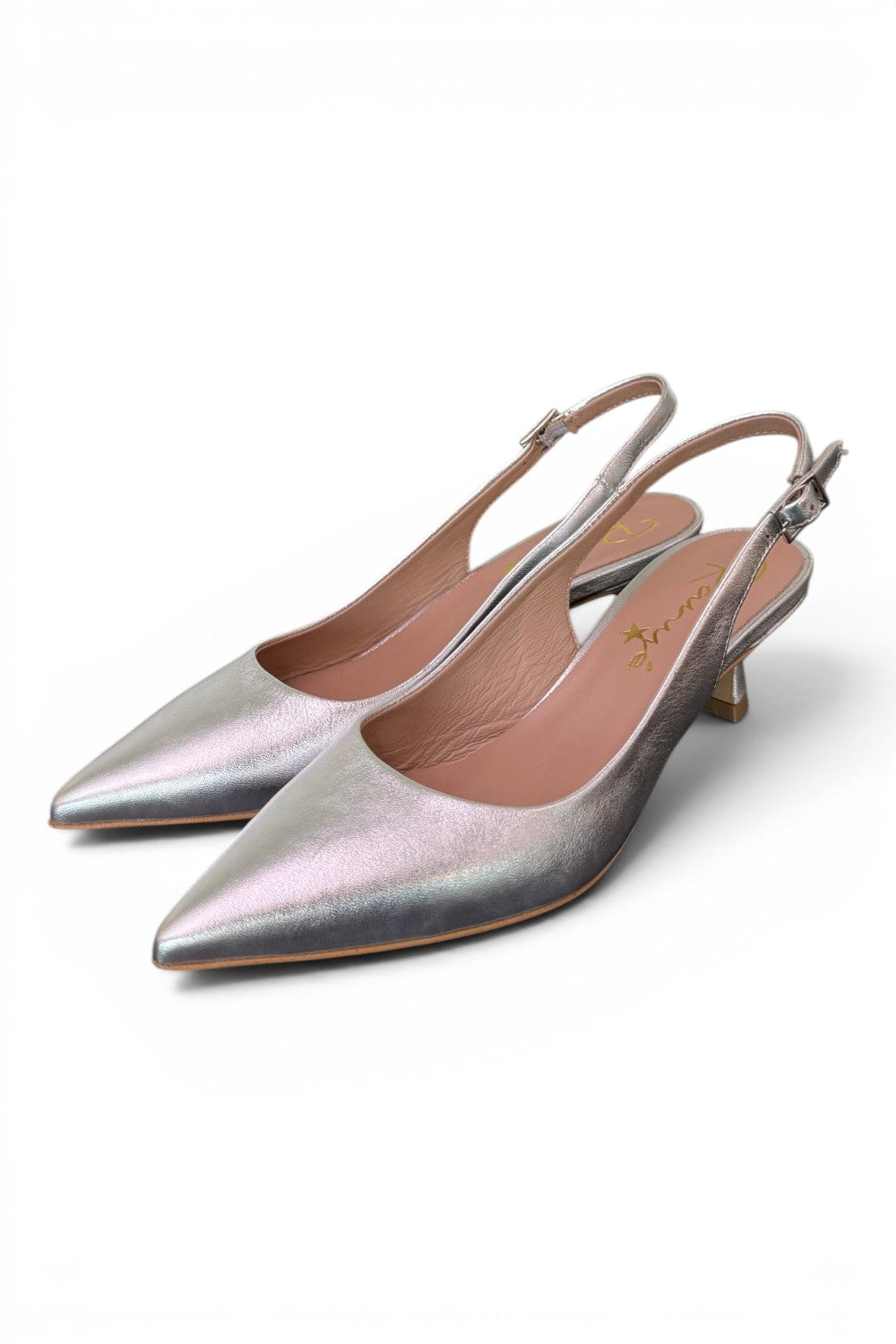 Slingback pelle argento tacco 50 Ranye 