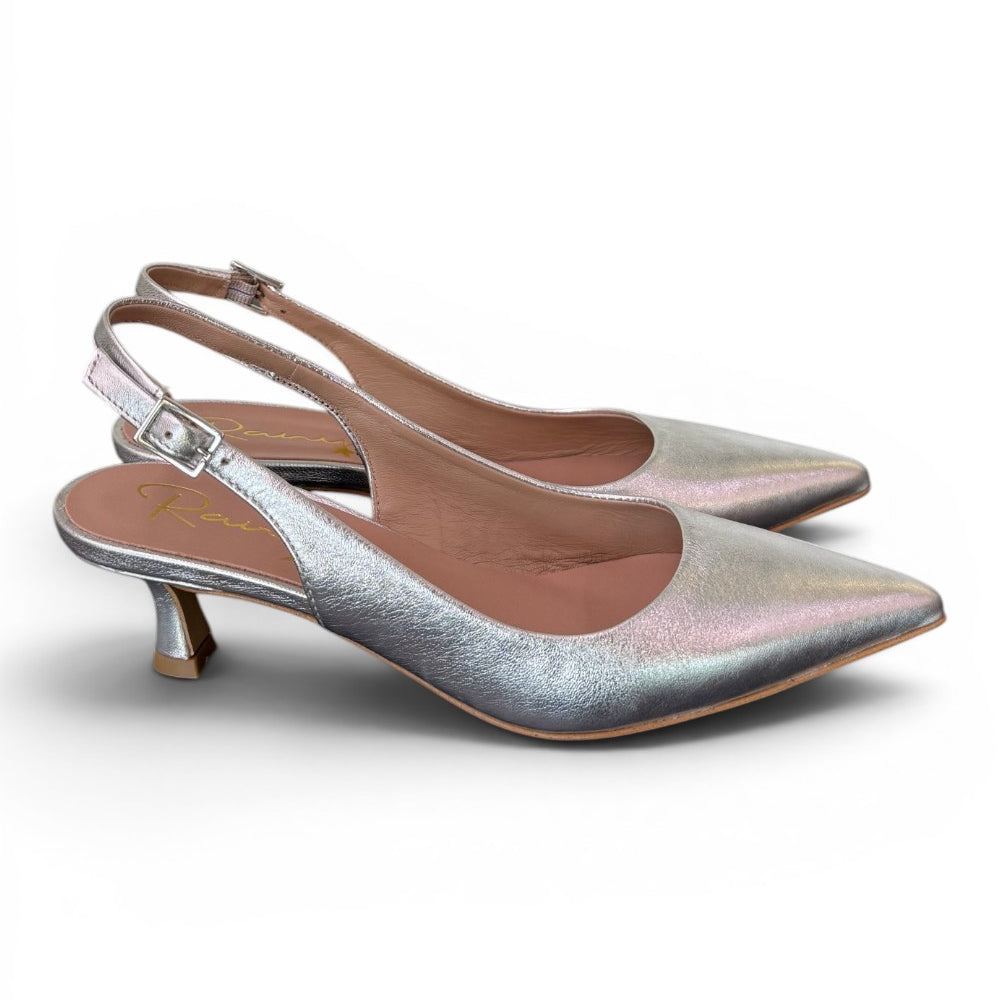 Slingback pelle argento tacco 50 Ranye 