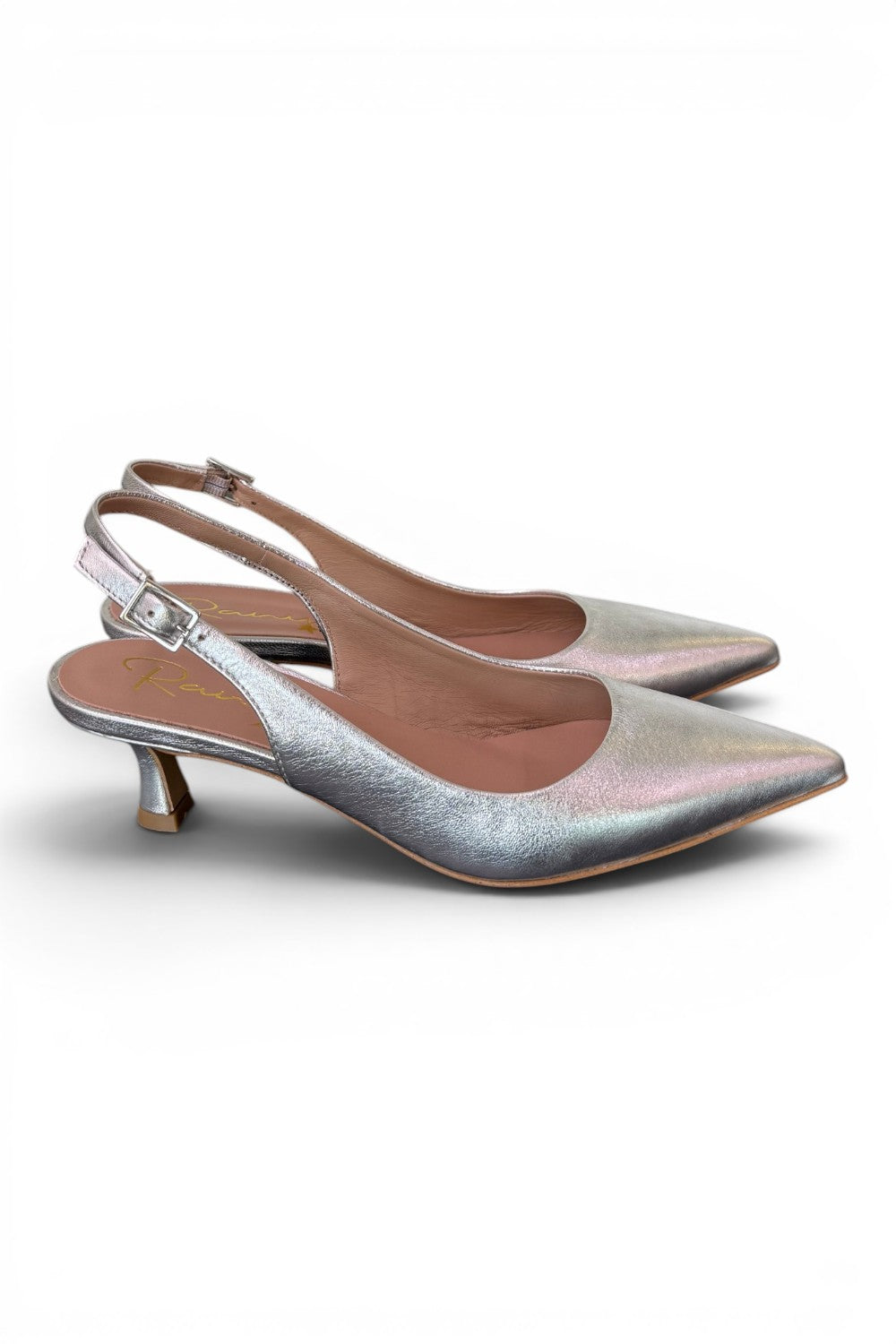 Slingback pelle argento tacco 50 Ranye 