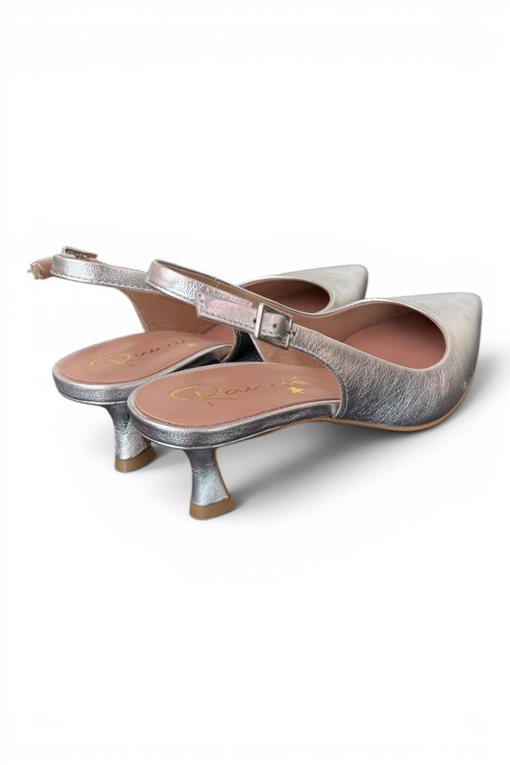 Slingback pelle argento tacco 50 Ranye 