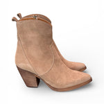 Stivaletto texano corto con tacco suede beige Ranye<BR/> 