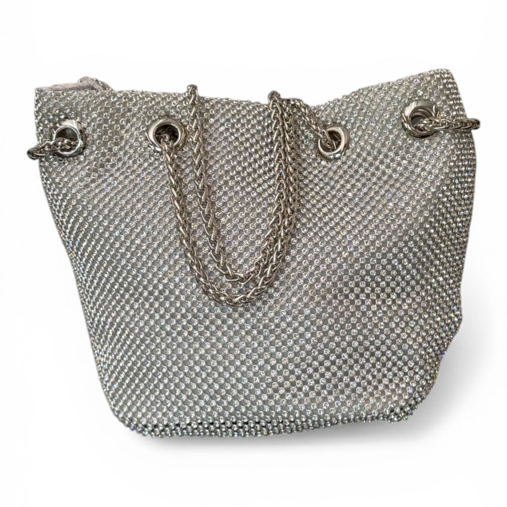 Pochette secchiello strass Scarlet argento 