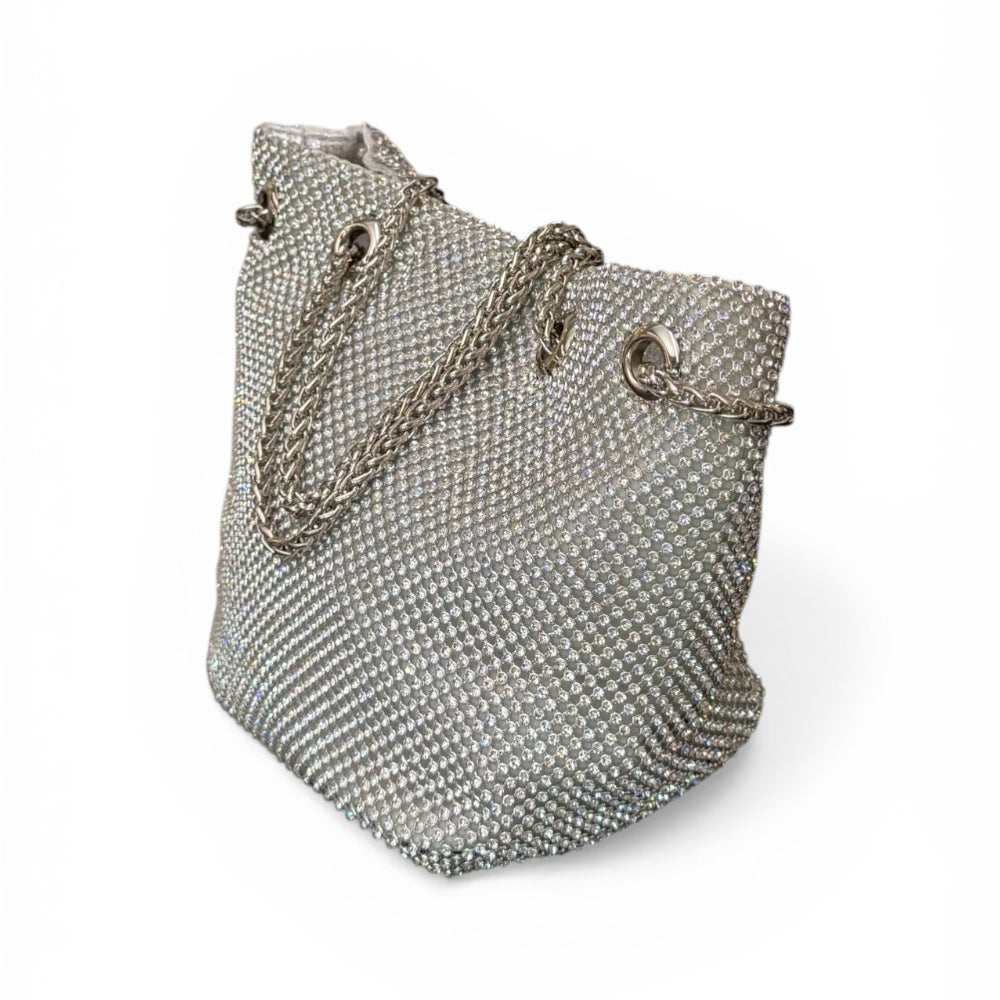 Pochette secchiello strass Scarlet argento 