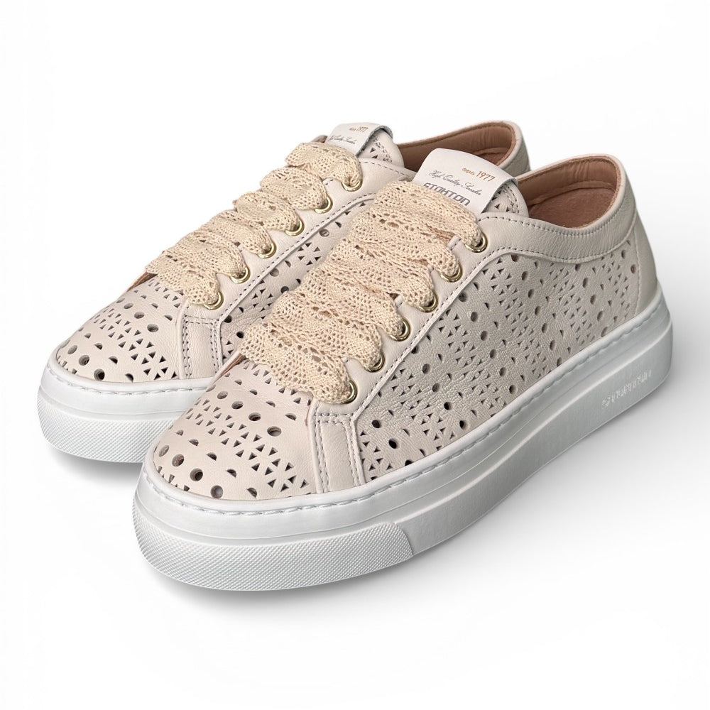Sneaker donna pelle forata bianca Stokton<BR/> 
