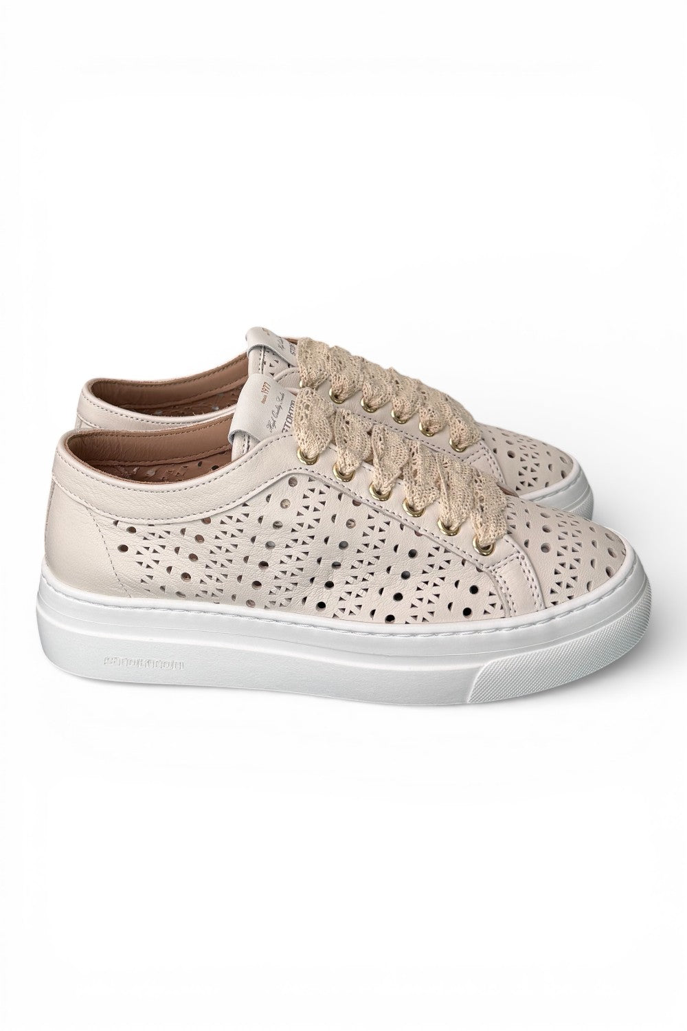 Sneaker donna pelle forata bianca Stokton<BR/> 
