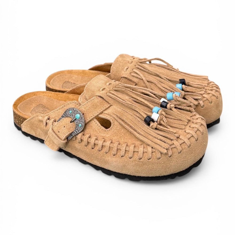 Sabot con frangia e perline Taji by Lagoa suede sabbia 