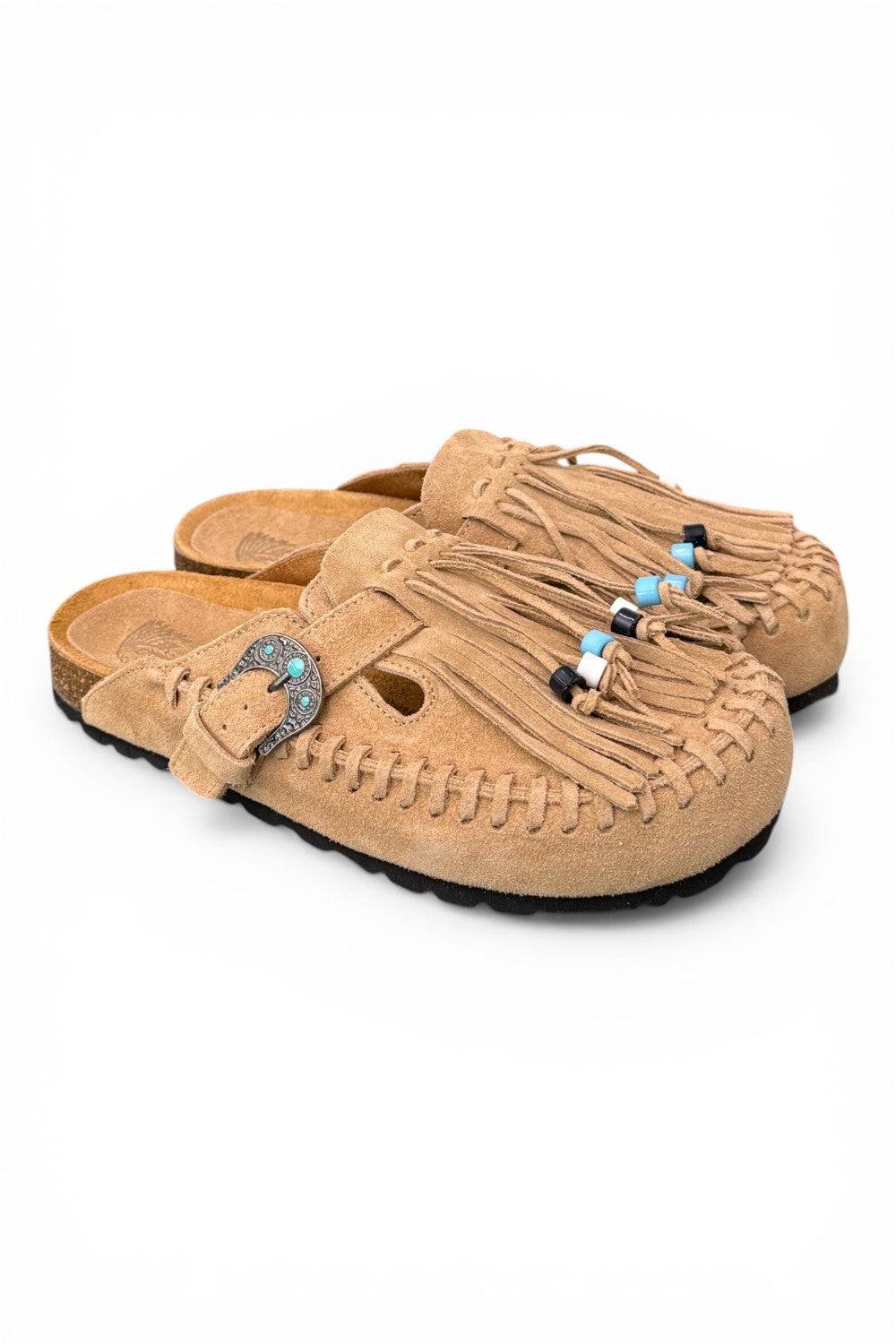 Sabot con frangia e perline Taji by Lagoa suede sabbia 