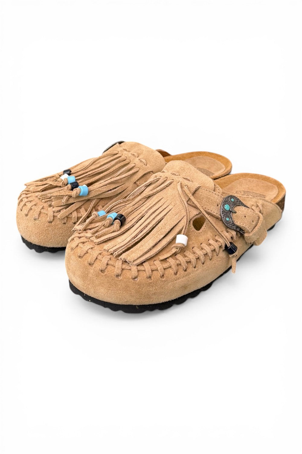 Sabot con frangia e perline Taji by Lagoa suede sabbia 