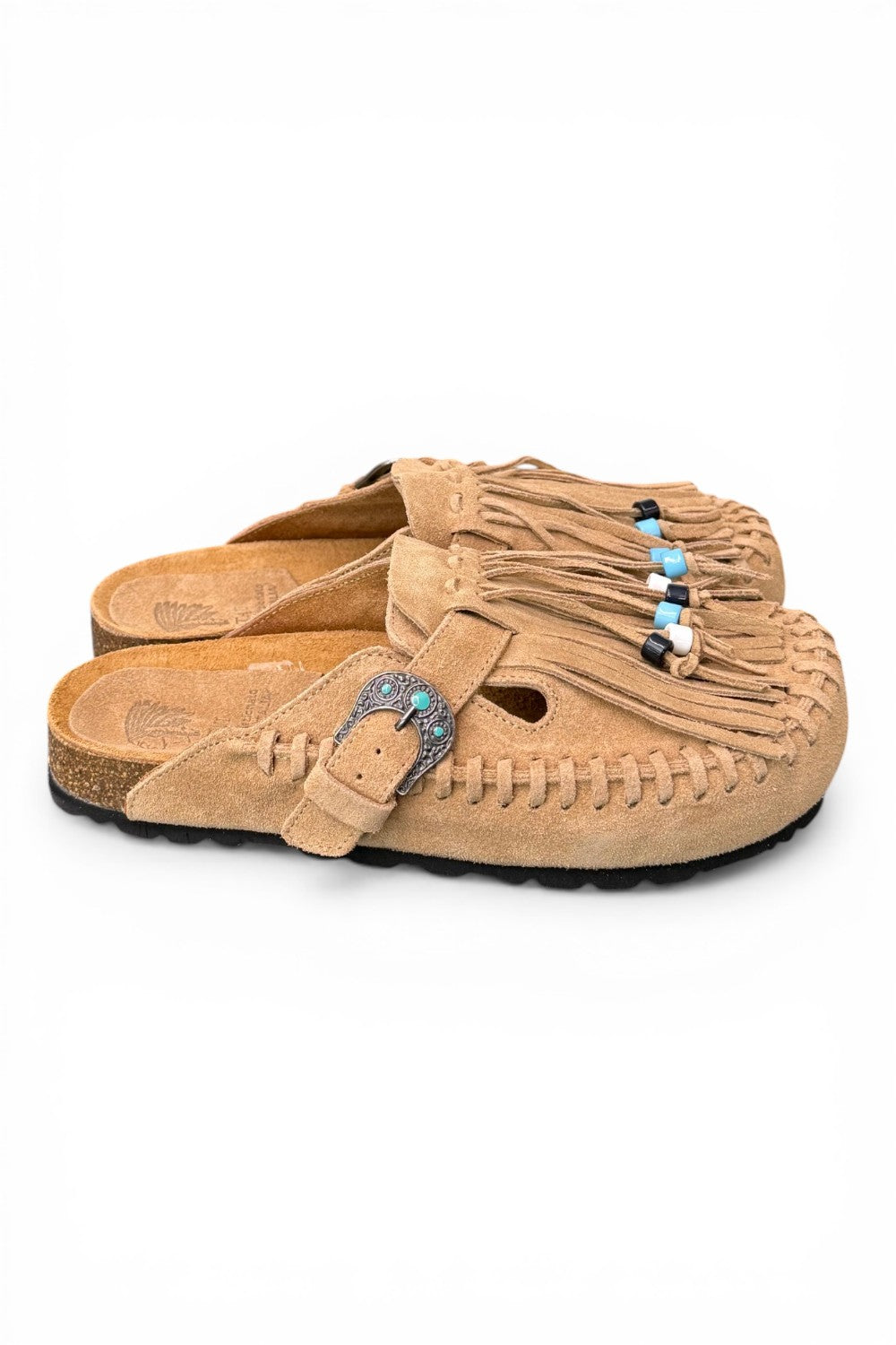 Sabot con frangia e perline Taji by Lagoa suede sabbia 
