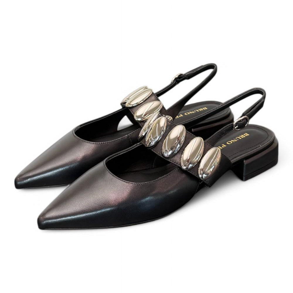 Slingback nera con accessorio Bruno Premi<BR/> 