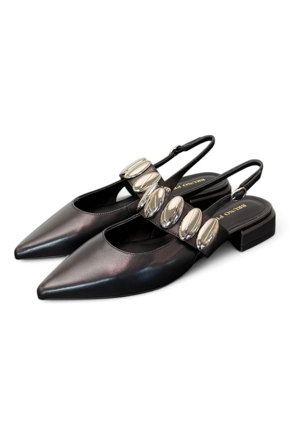 Slingback nera con accessorio Bruno Premi<BR/> 