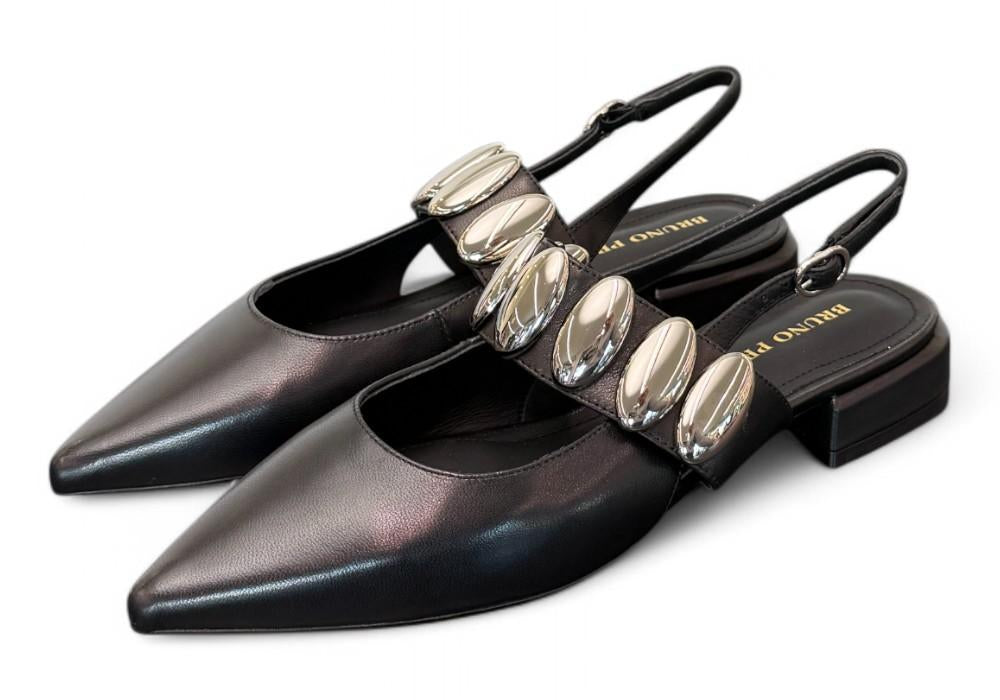 Slingback nera con accessorio Bruno Premi<BR/> 