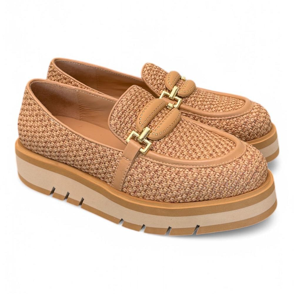 Mocassino rafia e pelle grano suola micro Bruno Premi<BR/> 