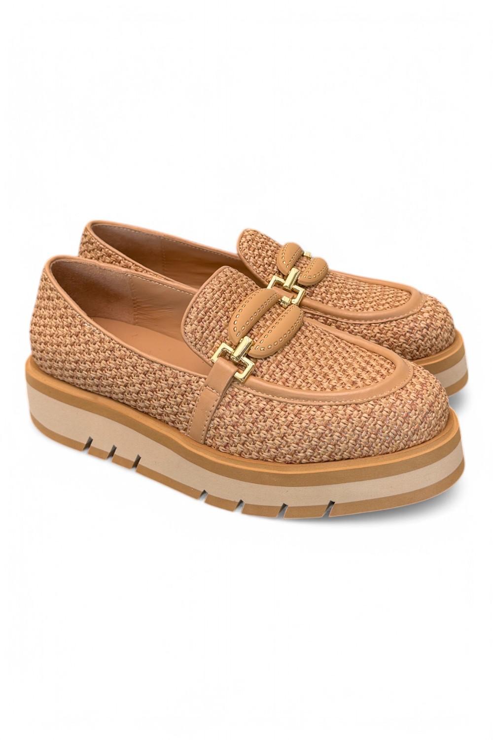 Mocassino rafia e pelle grano suola micro Bruno Premi<BR/> 
