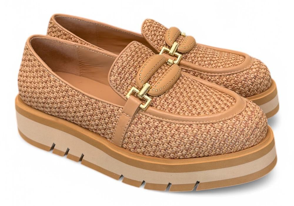 Mocassino rafia e pelle grano suola micro Bruno Premi<BR/> 