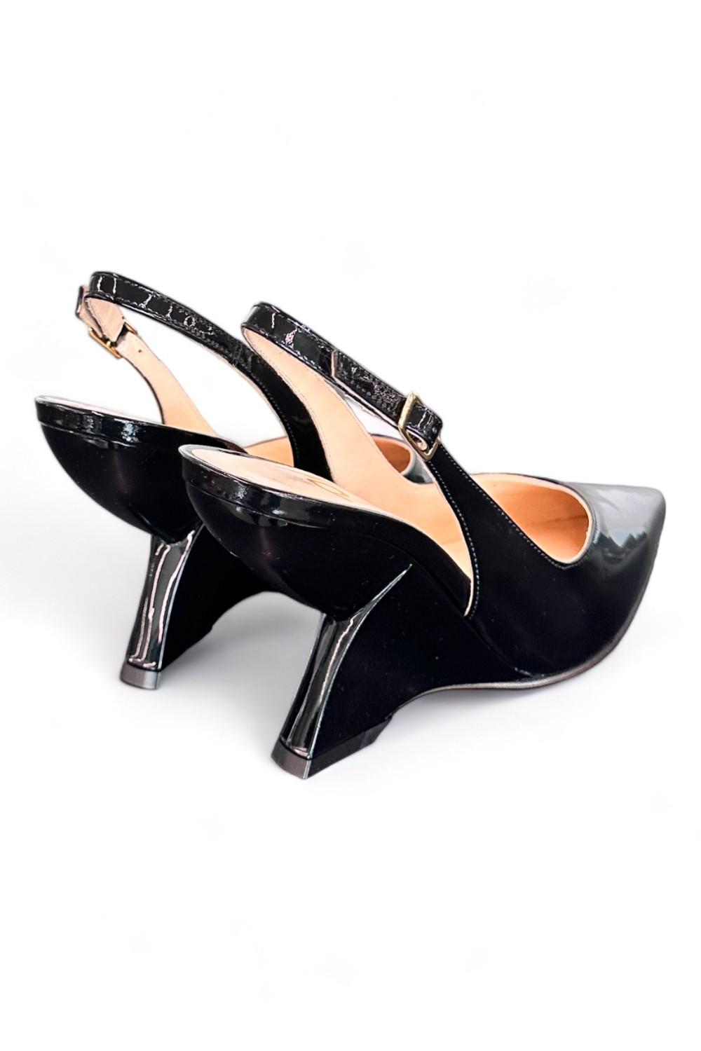 Slingback tacco zeppa vernice nera Matteo Pitti 