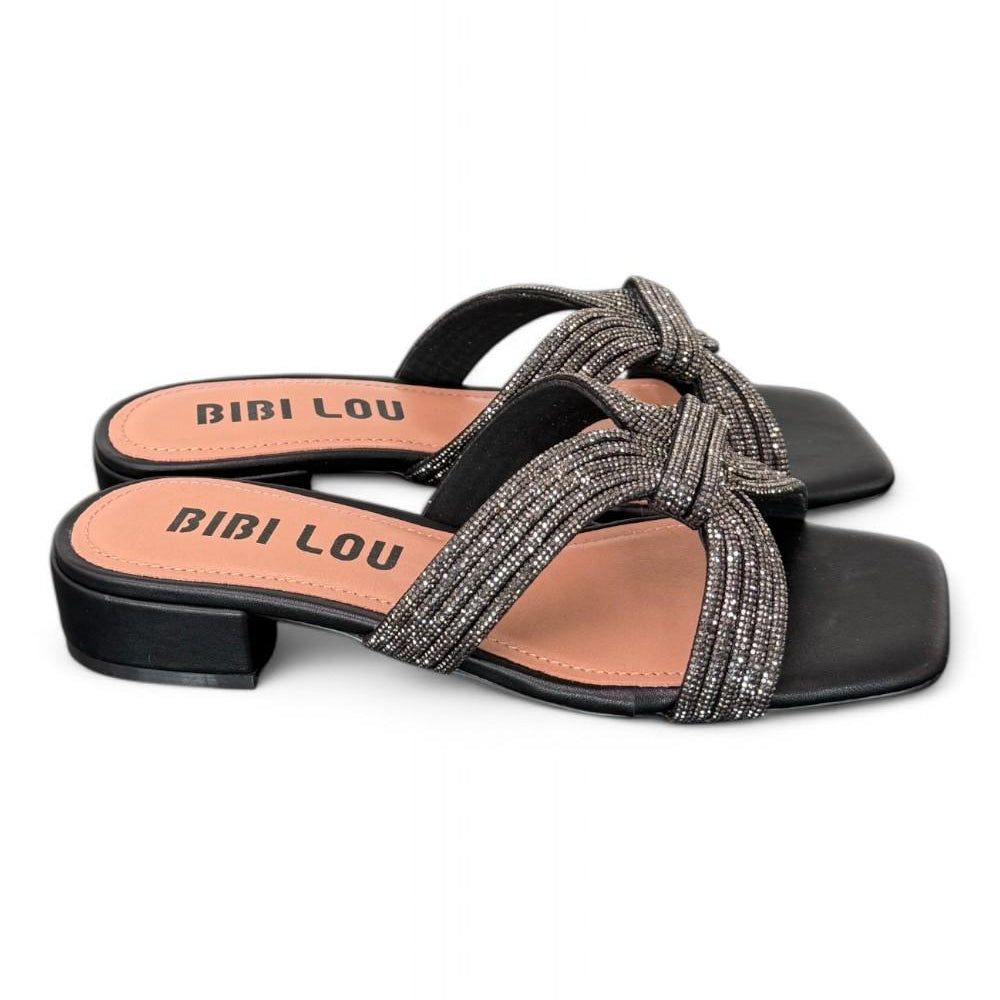 Ciabatta fascia strass nera Bibi Lou<BR/> 