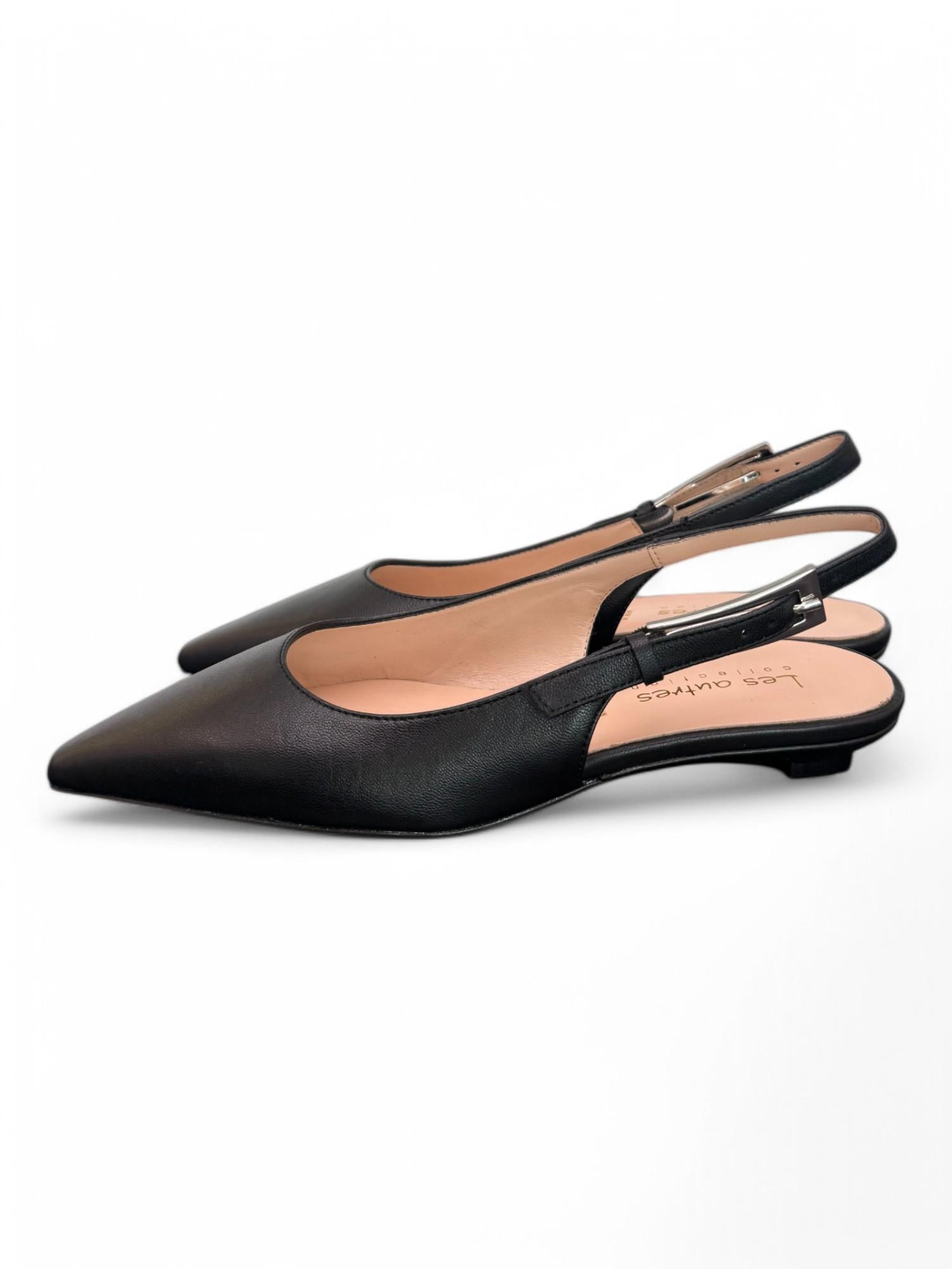 Slingback pelle nera flat Les Autres<BR/> 
