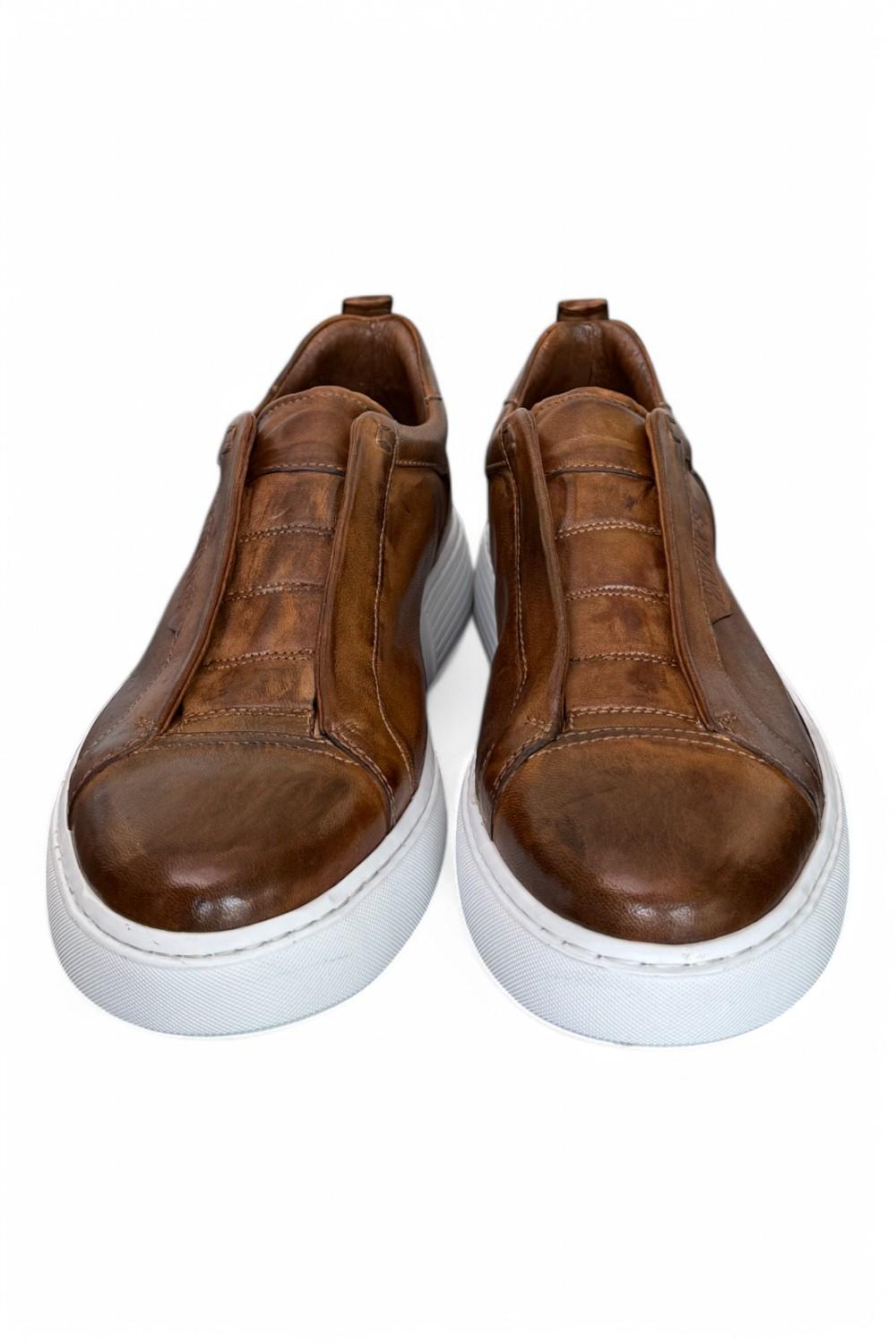 Sneaker uomo slip on pelle marrone  Pawelks 