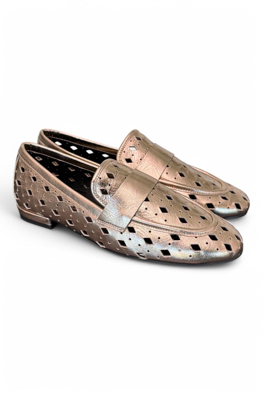 Mocassino forato pelle platino Elvio Zanon<BR/> 
