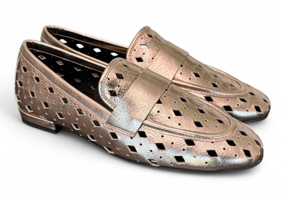 Mocassino forato pelle platino Elvio Zanon<BR/> 