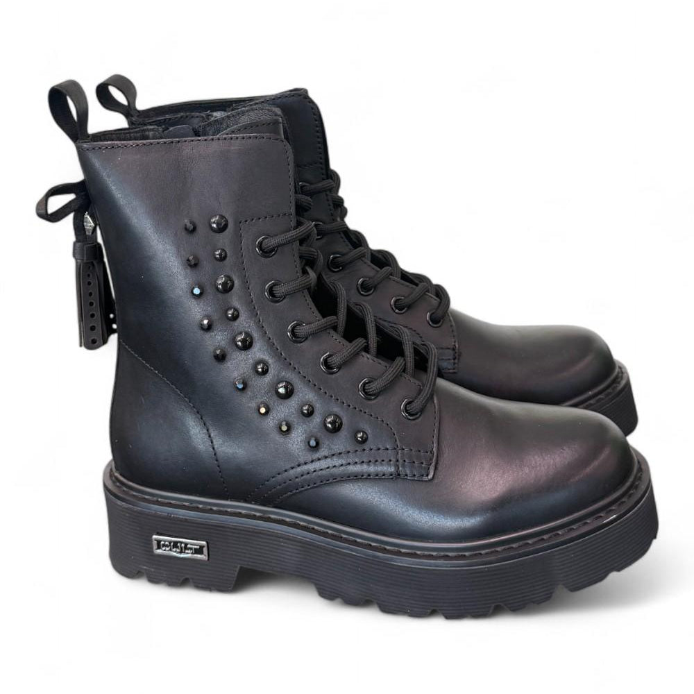 Anfibio donna pelle nera fiocco Slash Cult 