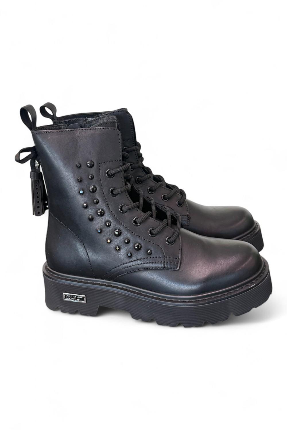 Anfibio donna pelle nera fiocco Slash Cult 