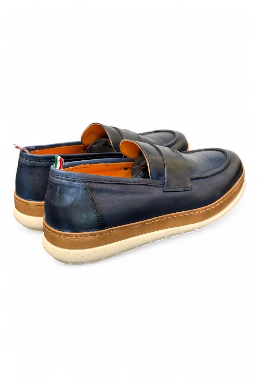 Mocassino uomo blu F.lli Rennella suola gomma 