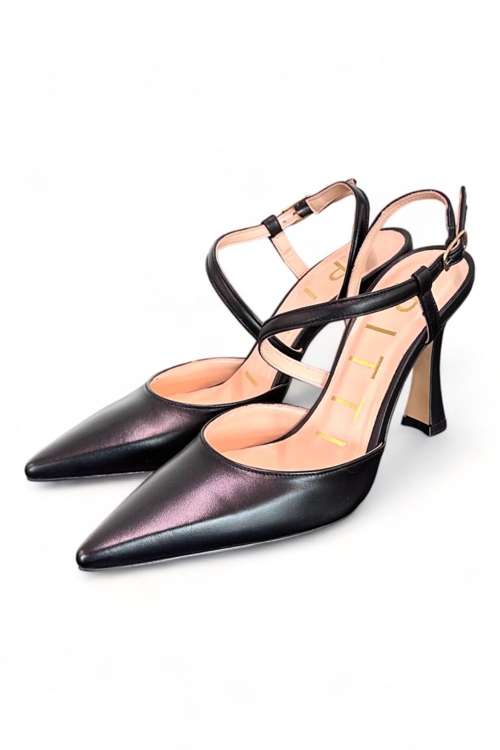 Slingback pelle nera tacco 90 Matteo Pitti<BR/> 
