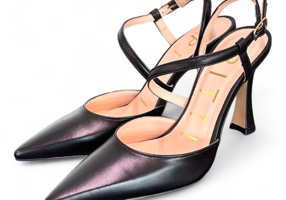 Slingback pelle nera tacco 90 Matteo Pitti<BR/> 