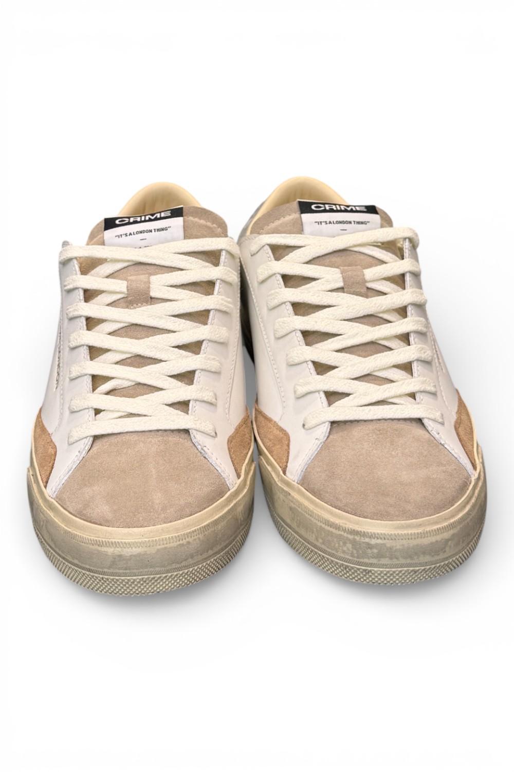 Sneaker vulcanizzata bianca beige grigia Crime London Distressed stone grey 