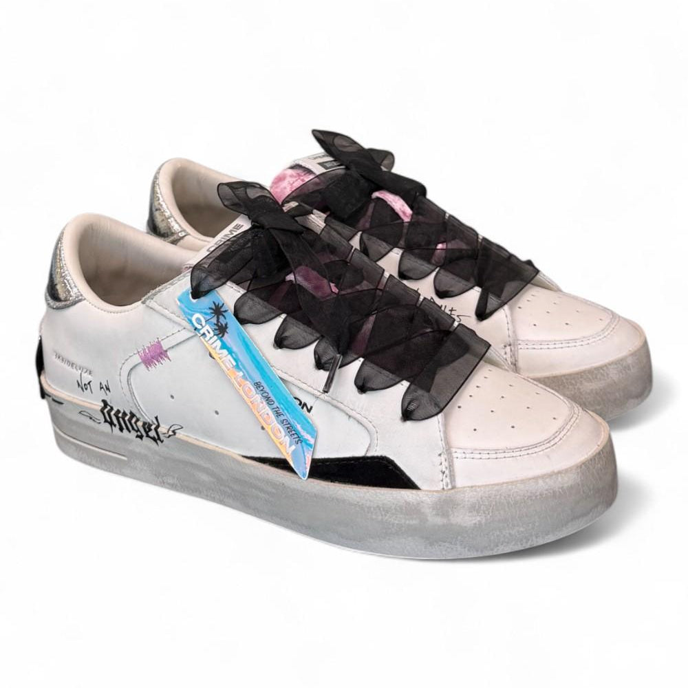 Sneaker SK8 De Luxe bianca nera Crime London Angel<BR/> 