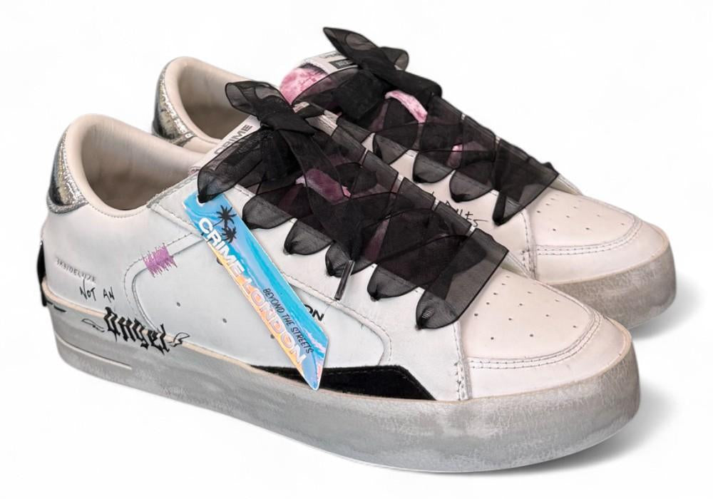 Sneaker SK8 De Luxe bianca nera Crime London Angel<BR/> 