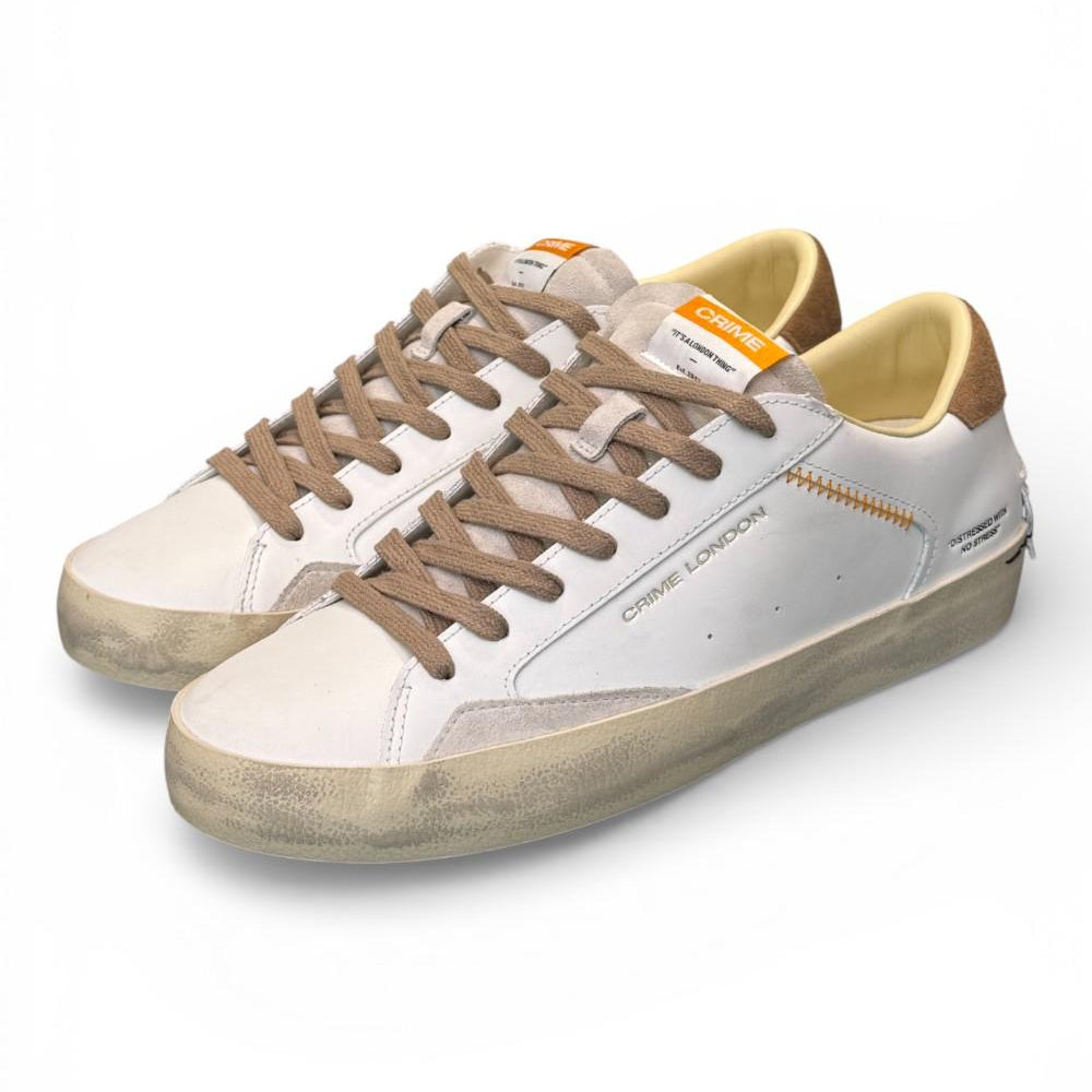 Sneaker vulcanizzata bianca beige Crime London distressed 