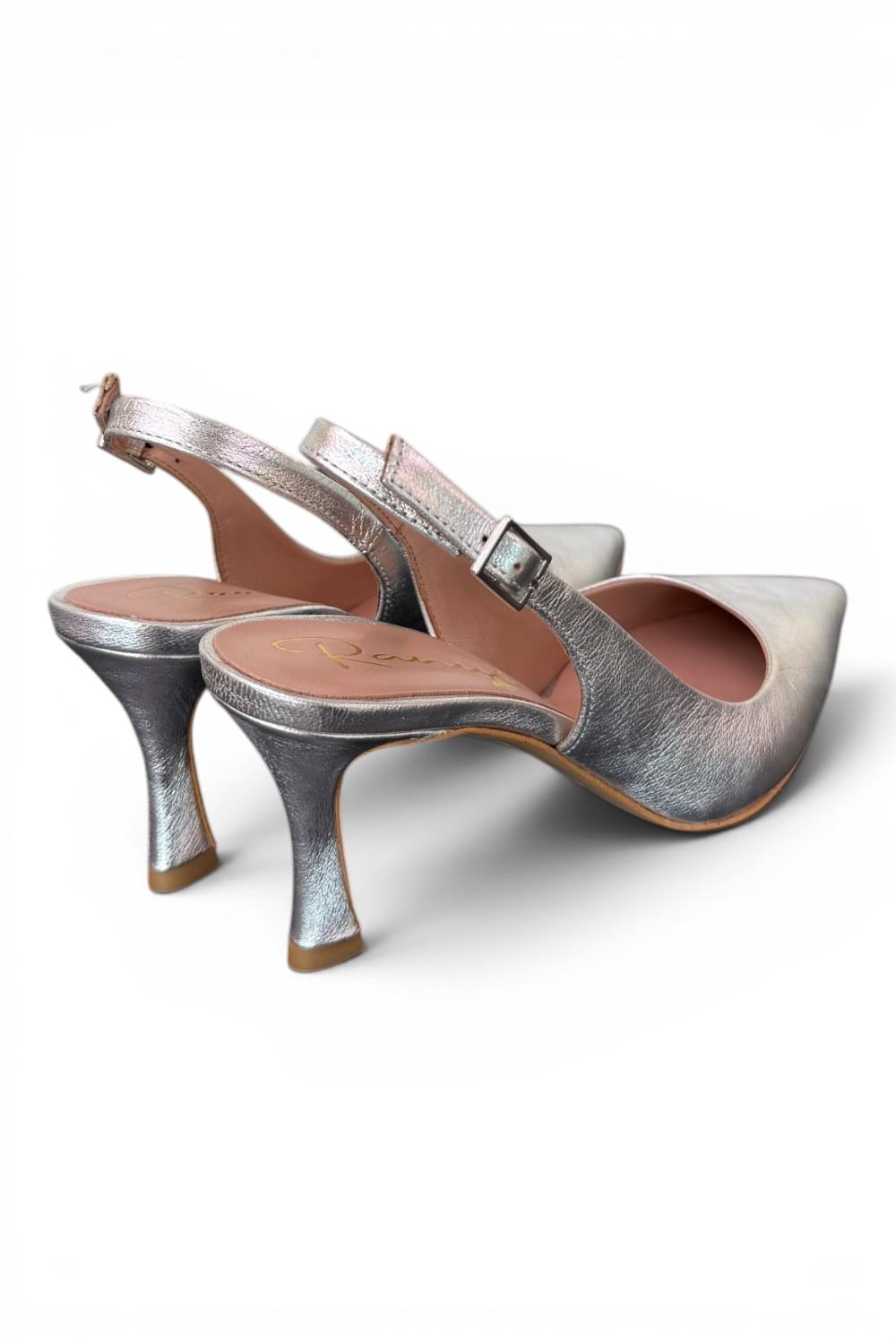 Slingback pelle argento tacco 70 Ranye 