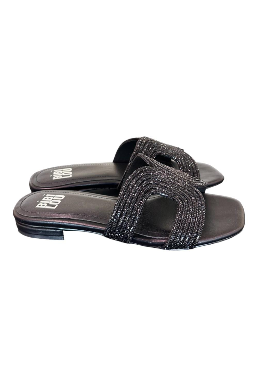 Ciabatta con strass nera Bibi Lou<BR/> 