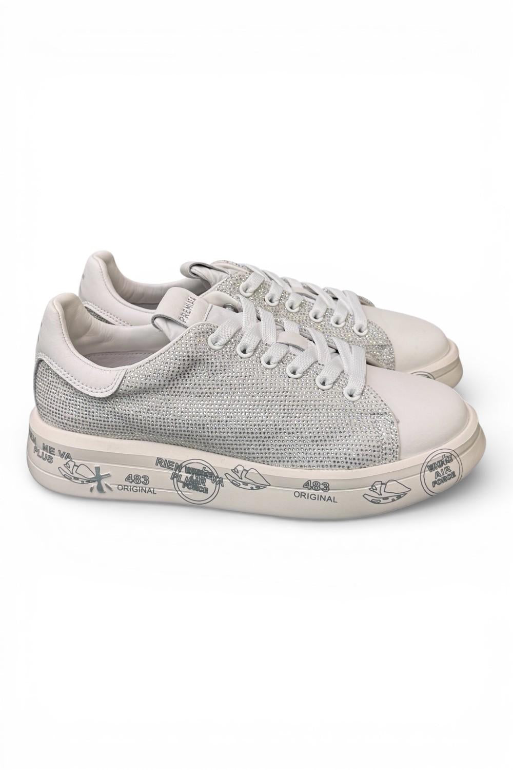 Sneaker donna Belle 8158 Premiata bianca strass argento 