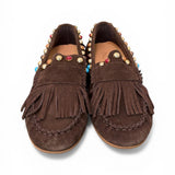 Mocassino frange suede mogano Inuovo<BR/> 