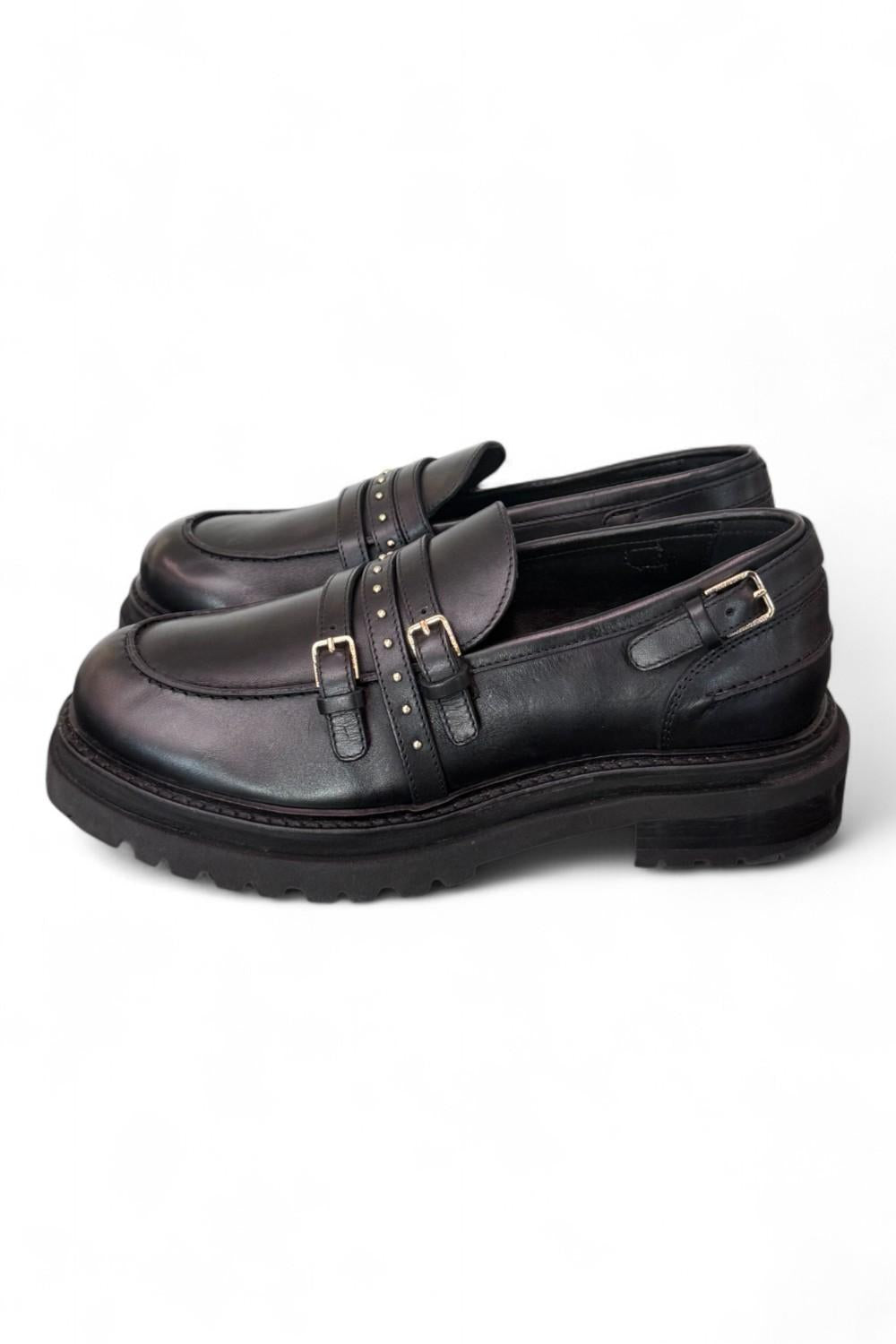 Mocassino donna pelle nera Janet 